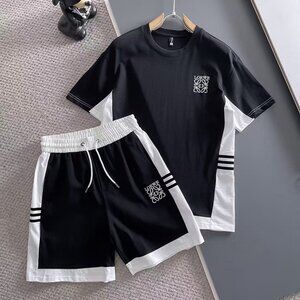 Loewe White And Black T-Shirt And Short Sets In Cotton